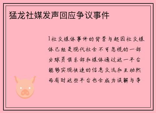 猛龙社媒发声回应争议事件